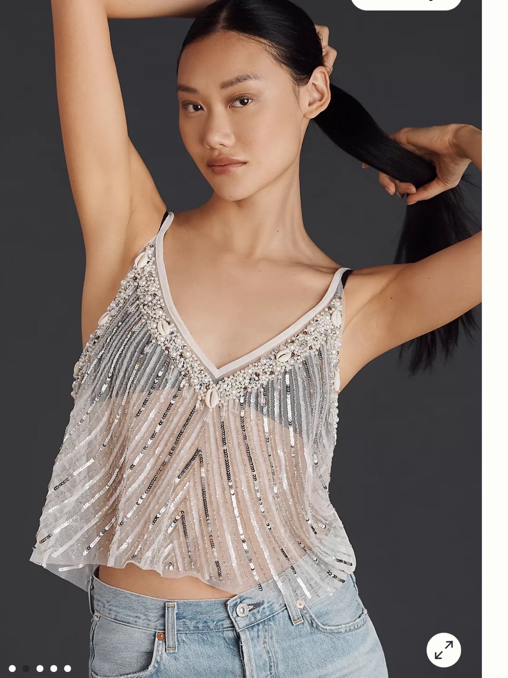Anthropologie Beaded Mermaid Sheer Cami